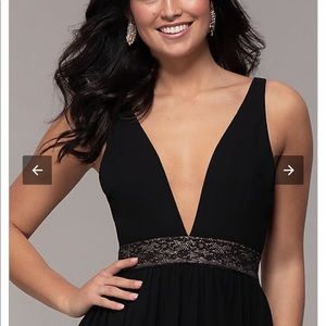 Caged-Back Long V-Neck Black Dress